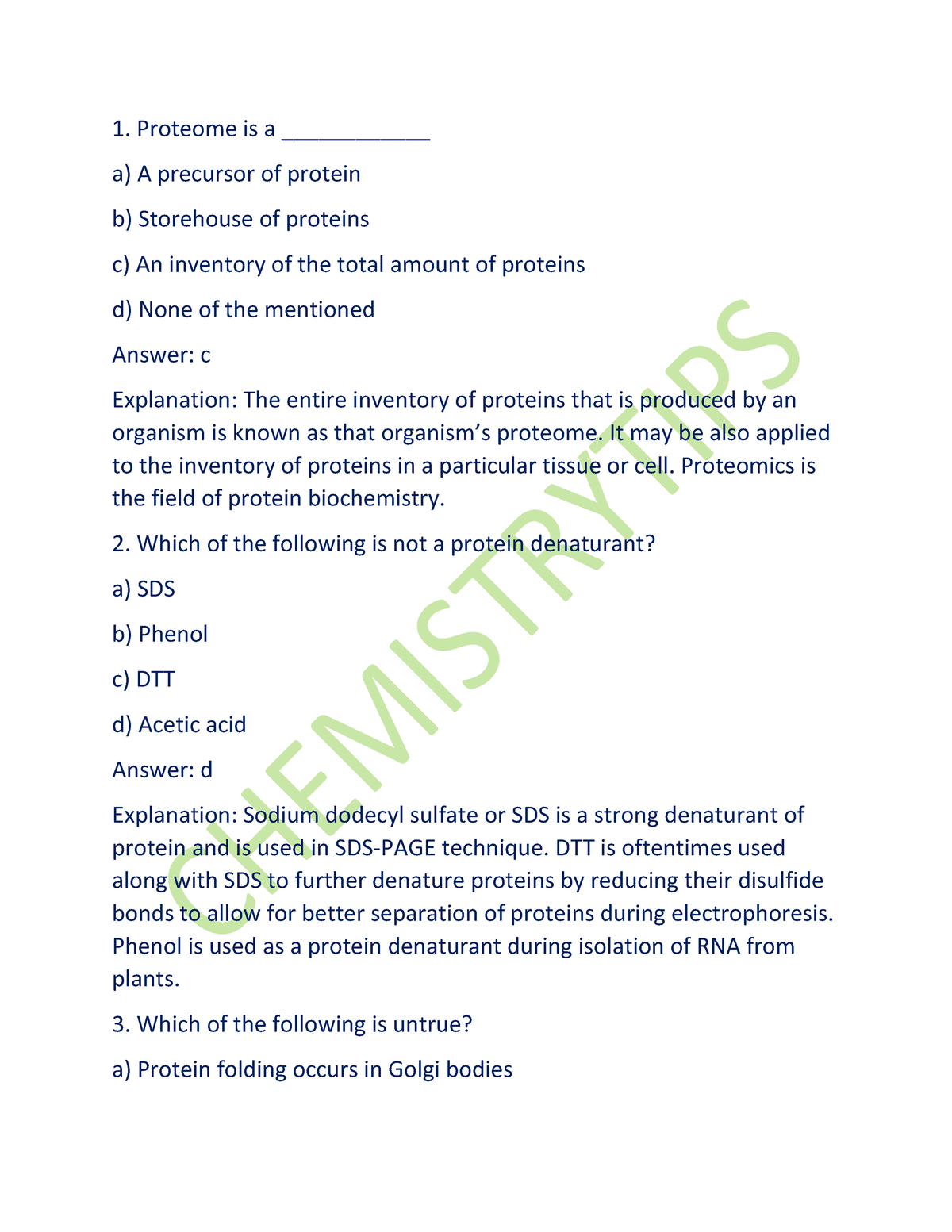 MCQS 1 mcq CHEMISTRYTIPS Proteome is a ____________ a) A precursor