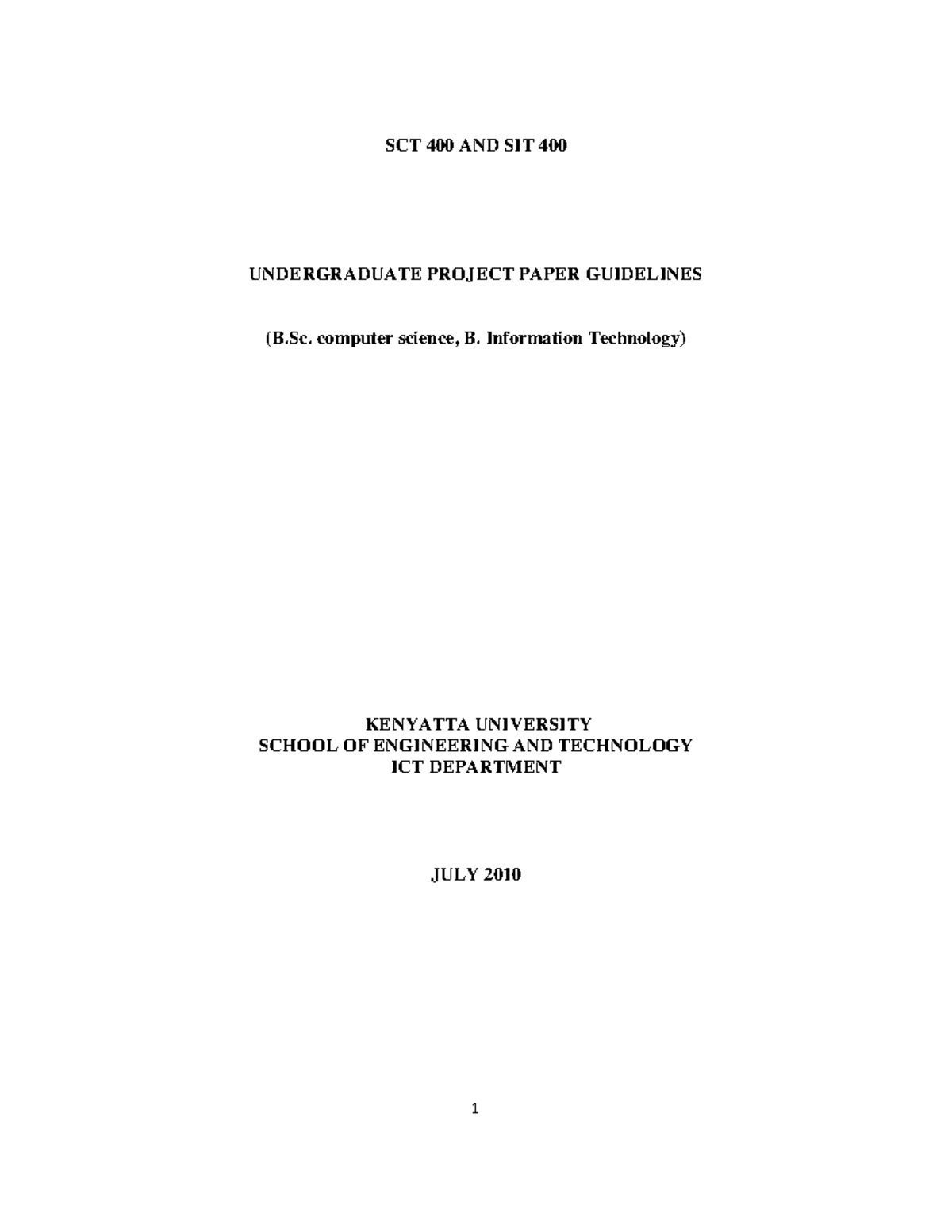 SCO400 SIT400 Project Guidelines - SCT 400 AND SIT 400 UNDERGRADUATE ...