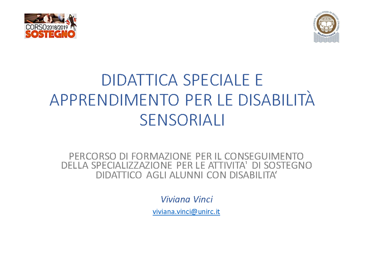 4 lezione disabilità sensoriali pdf - DIDATTICA SPECIALE E