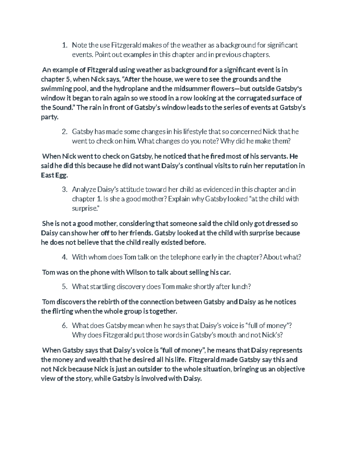 English chapter 7 great gatsby Note the use Fitzgerald makes of the