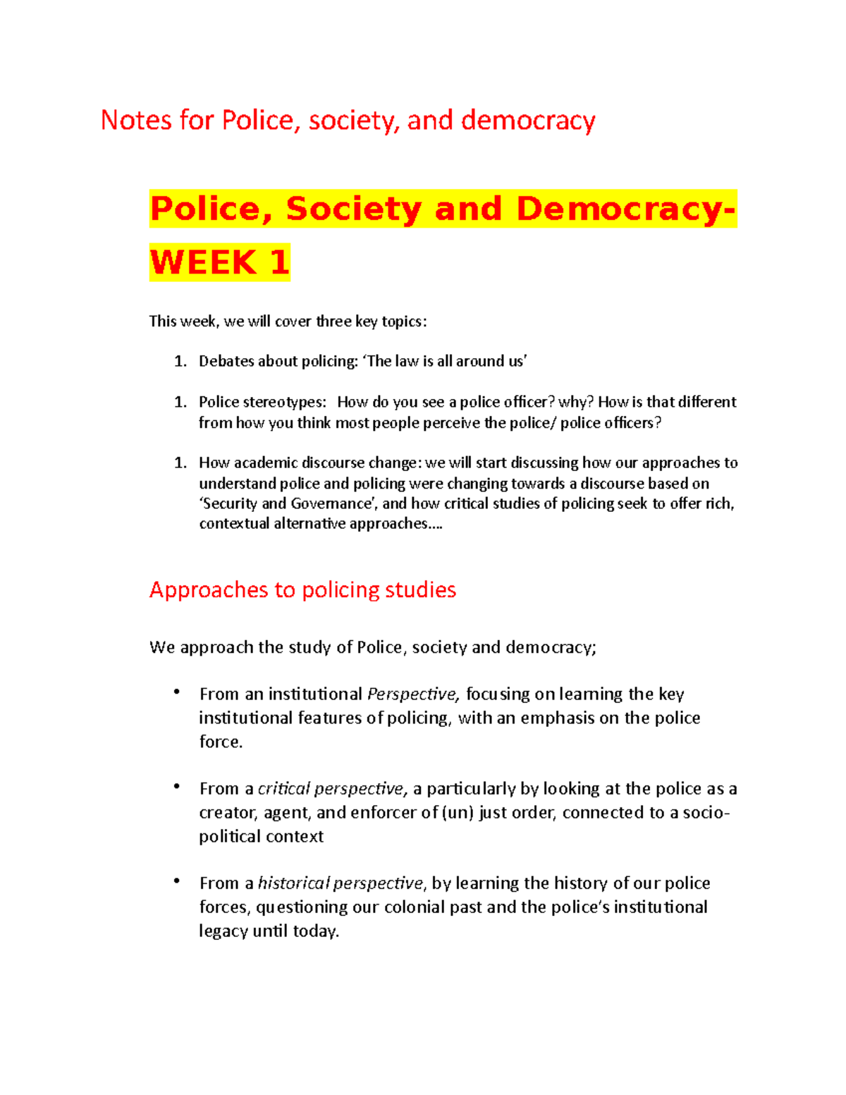 Notes for Police quiz 1 - Notes for Police, society, and democracy ...