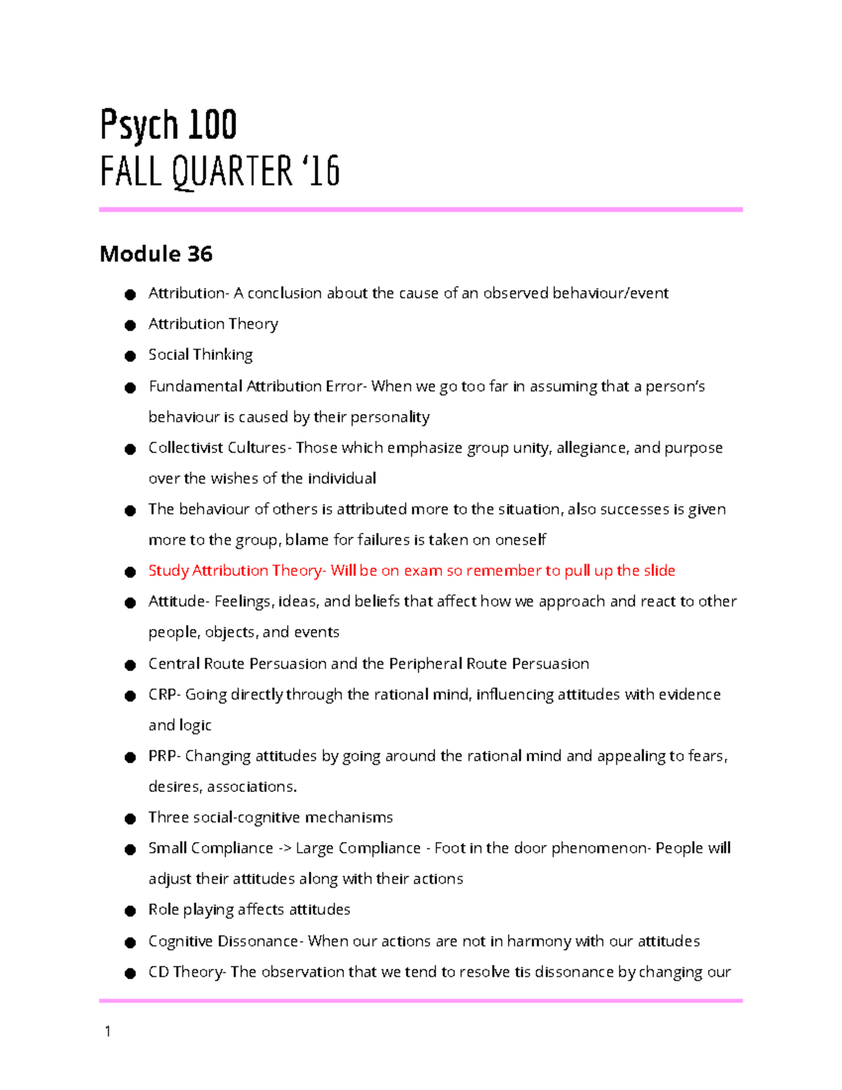 Module 36 - Lecture notes 36 - Psych 100 FALL QUARTER ‘ Module 36 ...