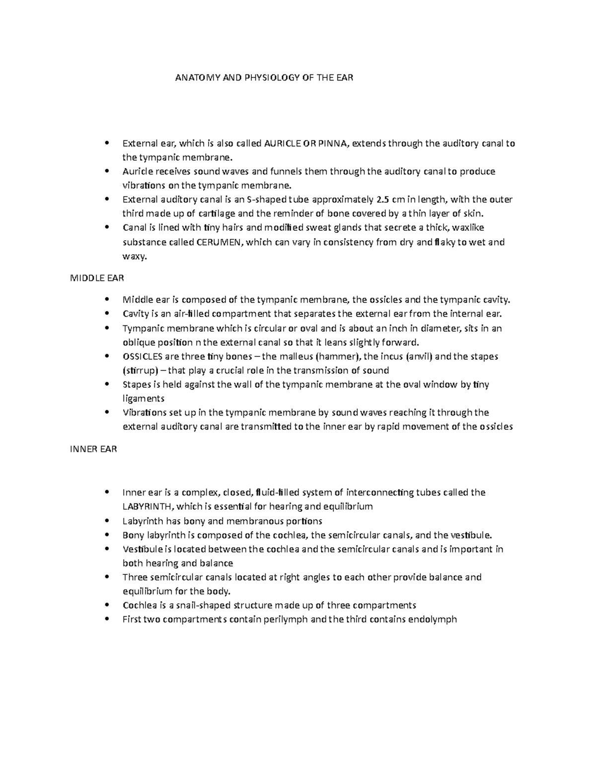 Anatomy AND Physiology OF THE EAR ANATOMY AND PHYSIOLOGY OF THE EAR
