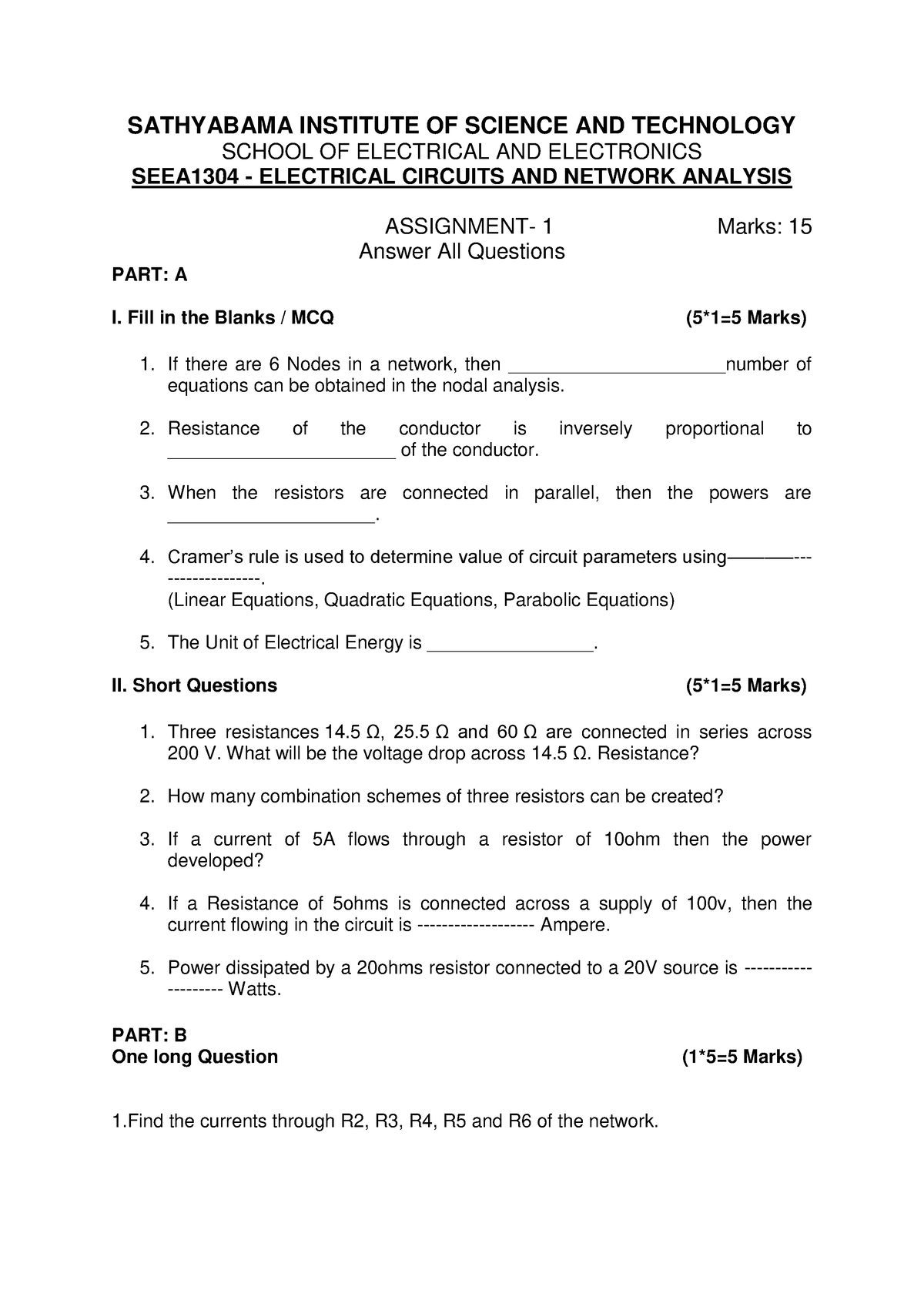 Assignment 1-ECN - Nasnb - SATHYABAMA INSTITUTE OF SCIENCE AND ...