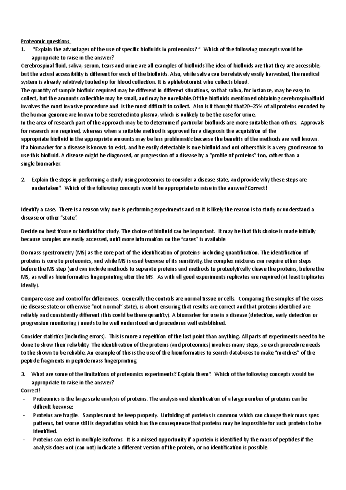 Sample/practice exam, questions and answers - Proteomic questions 1 ...