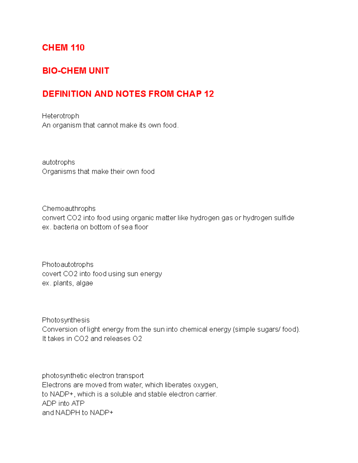 1 CHEM 110 + BIO Notes( Biochem UNIT) Google Docs CHEM 110 BIOCHEM