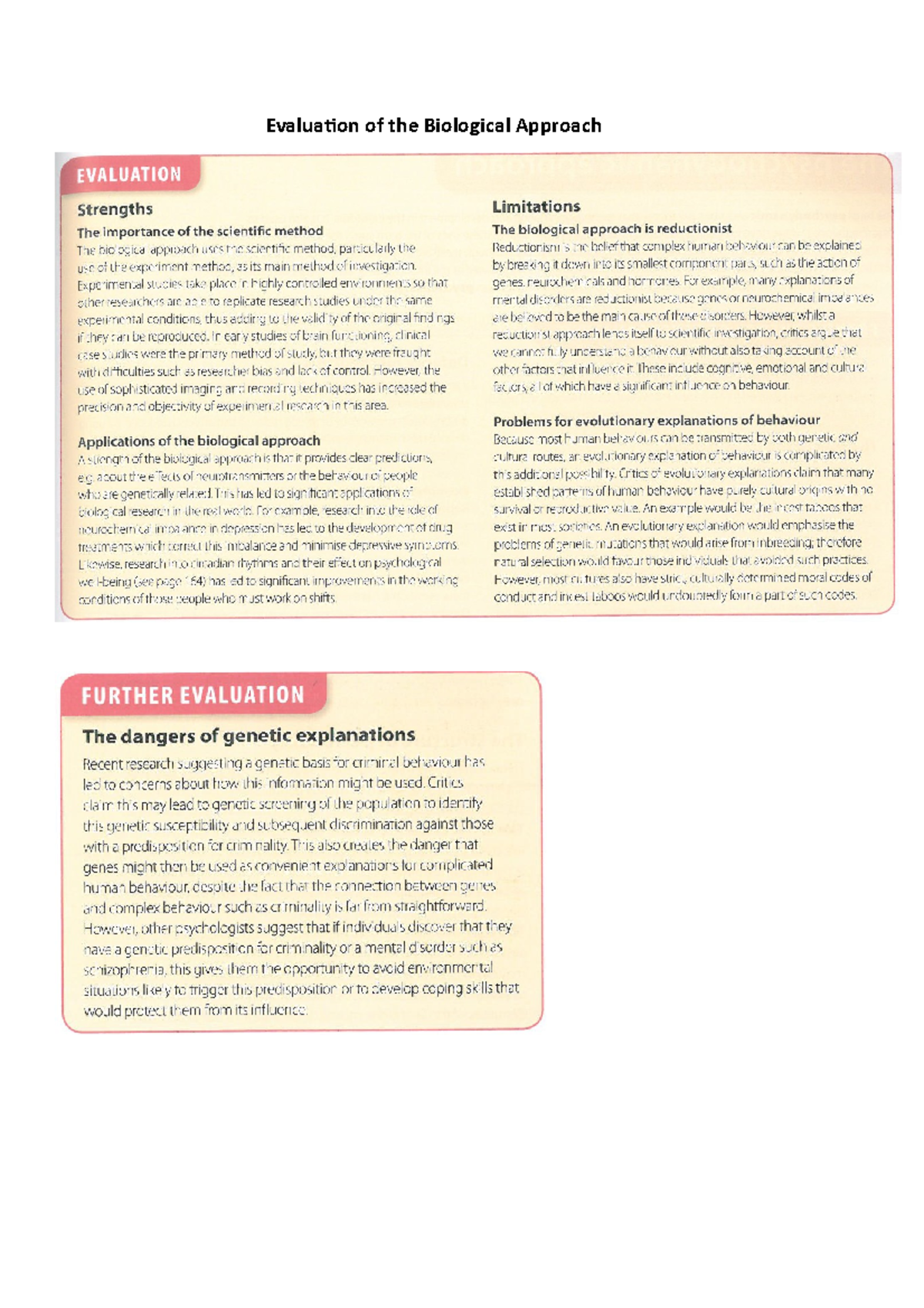 Evaluation of the Biological Approach - Studocu