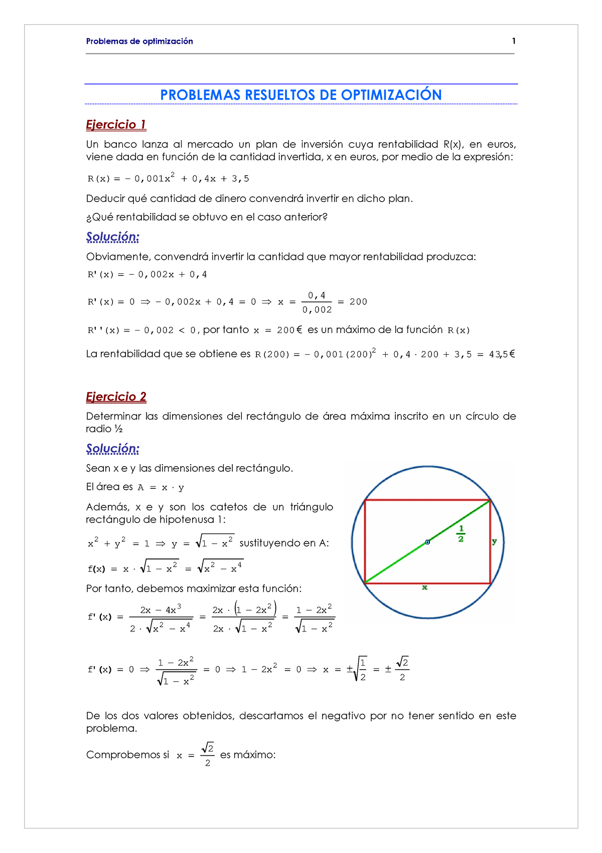 Problemas De Optimizacion MAT 1BAT - - Studocu