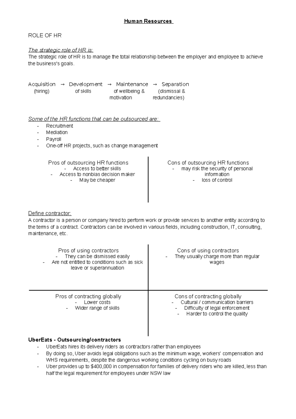 Business notes HR - Human Resources ROLE OF HR The strategic role of HR ...