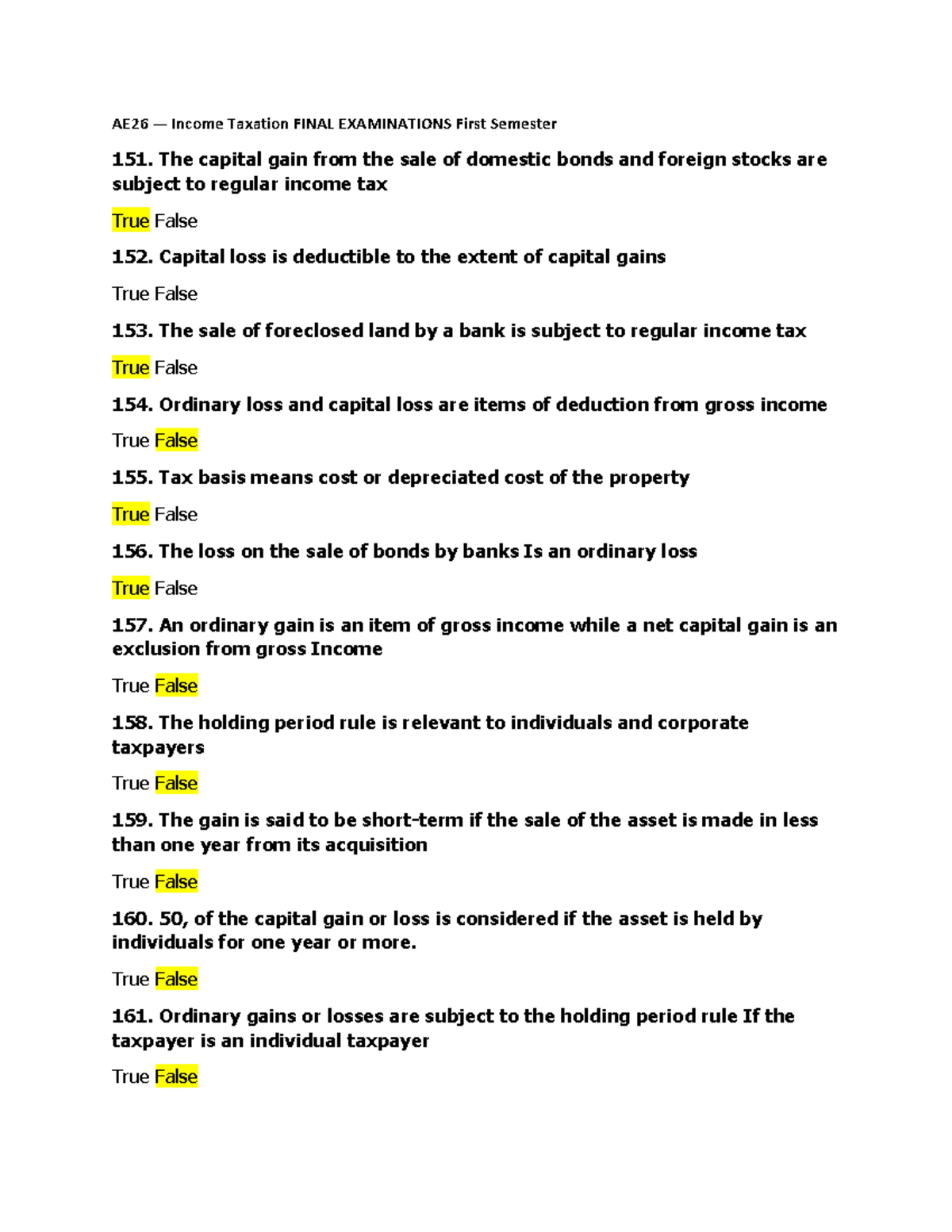 Income Tax Review Question pt 4 - AE26 — Income Taxation FINAL ...