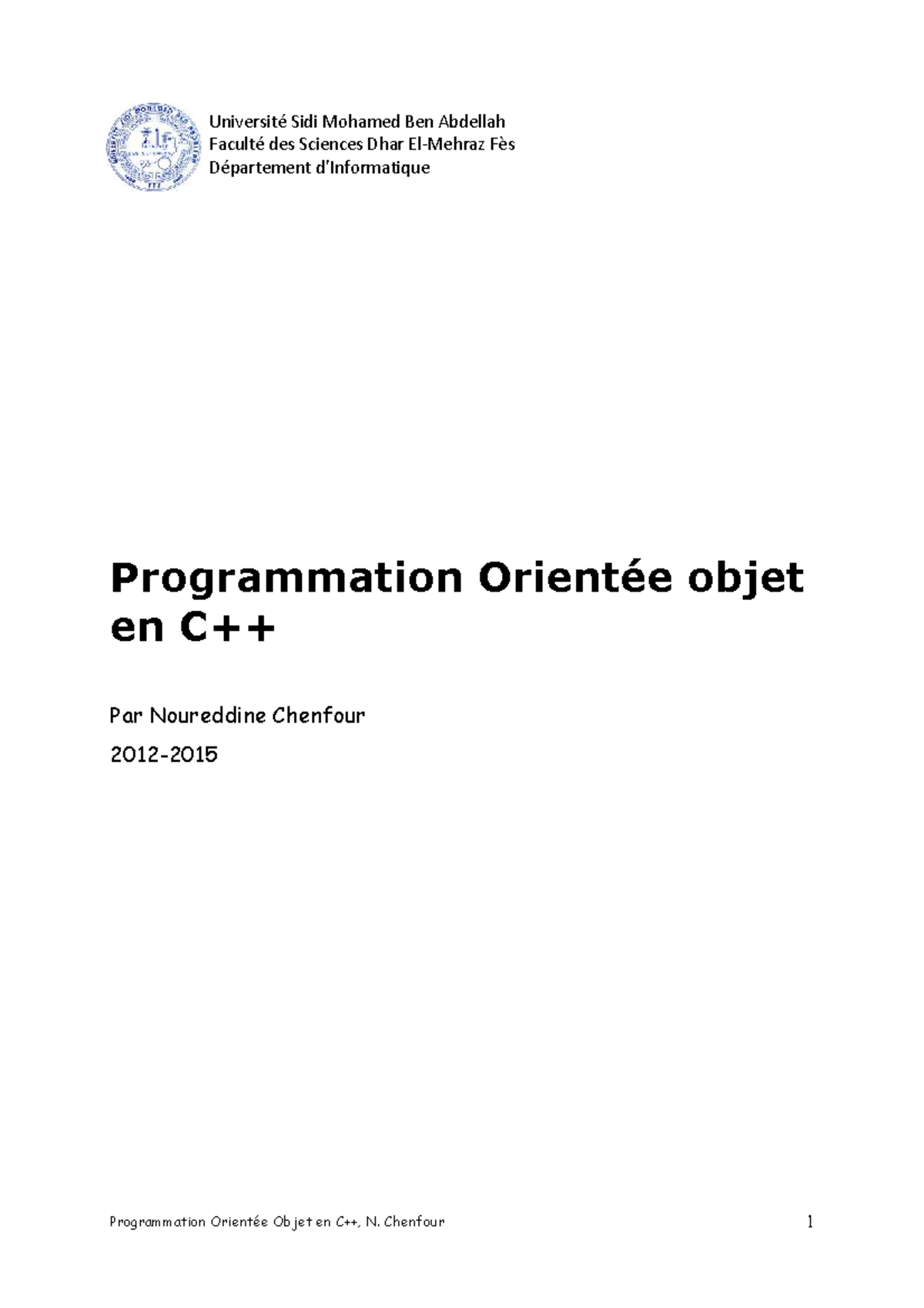 Programmation orientée objects ( Langage JAVA ou C++) - Université Sidi ...