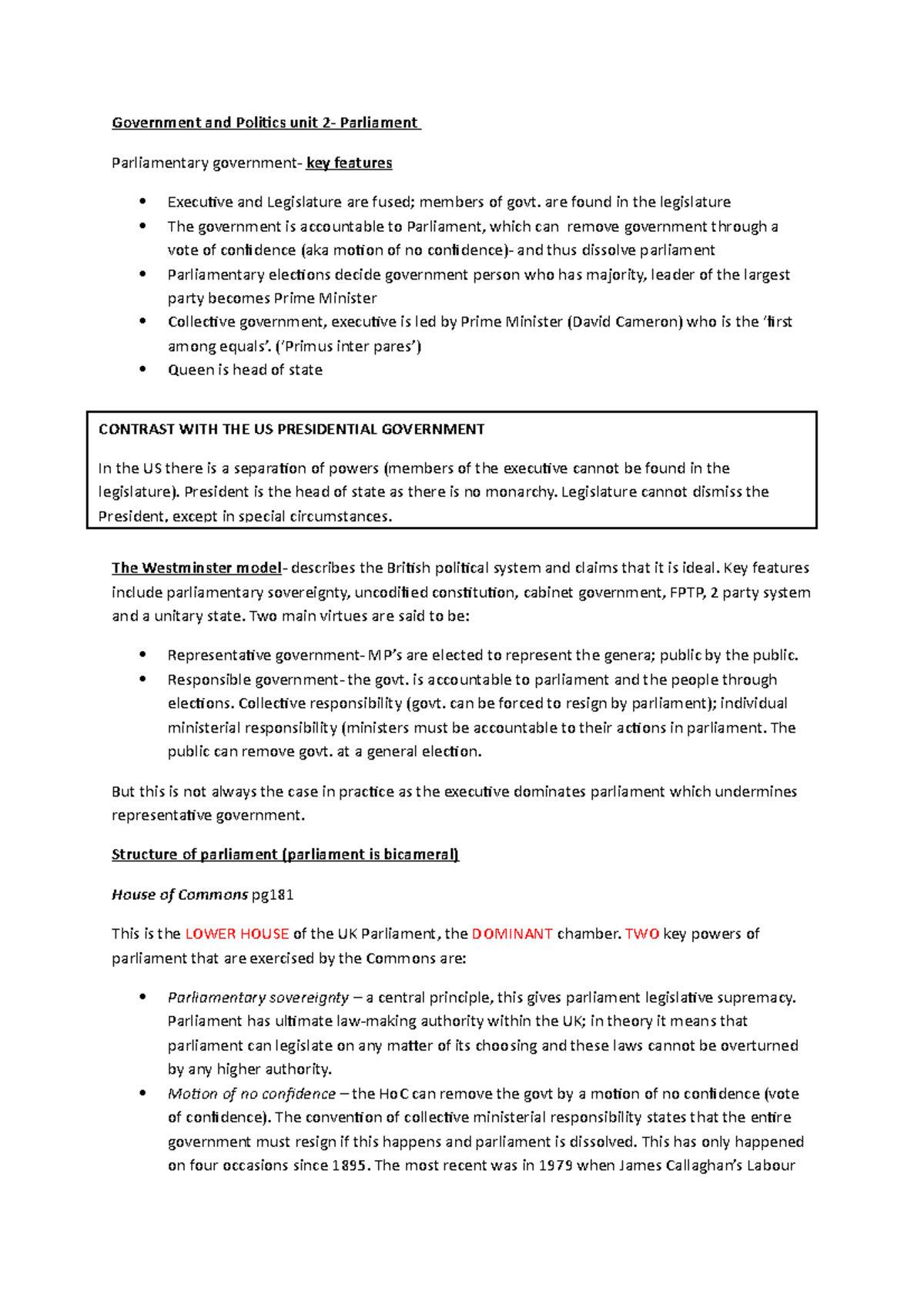 Government And Politics Unit 2 Parliament - Government And Politics ...