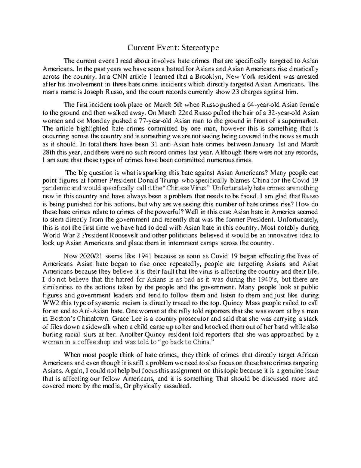 Current event stereotype - Current Event: Stereotype The current event ...