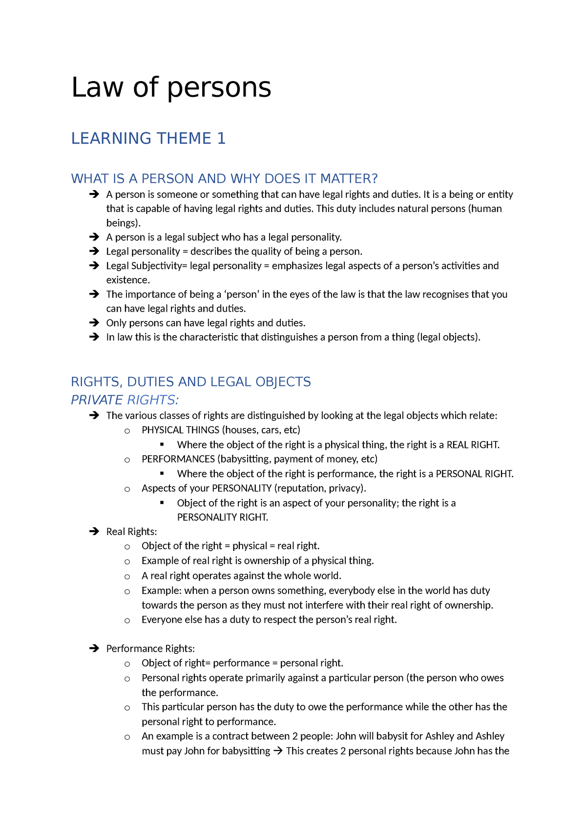 LT1 - Summary Law Of Persons - Law Of Persons LEARNING THEME 1 WHAT IS ...