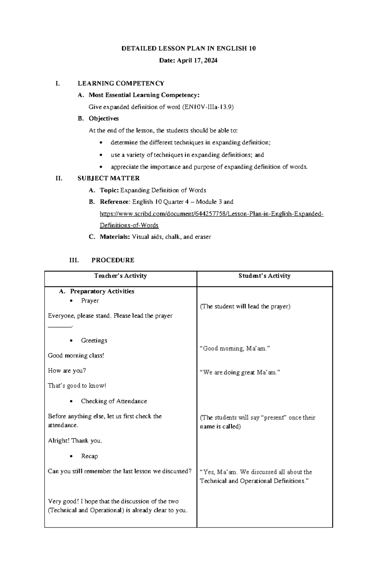 (4) DLP English 10 - Give Expanded Definition of Words - DETAILED ...