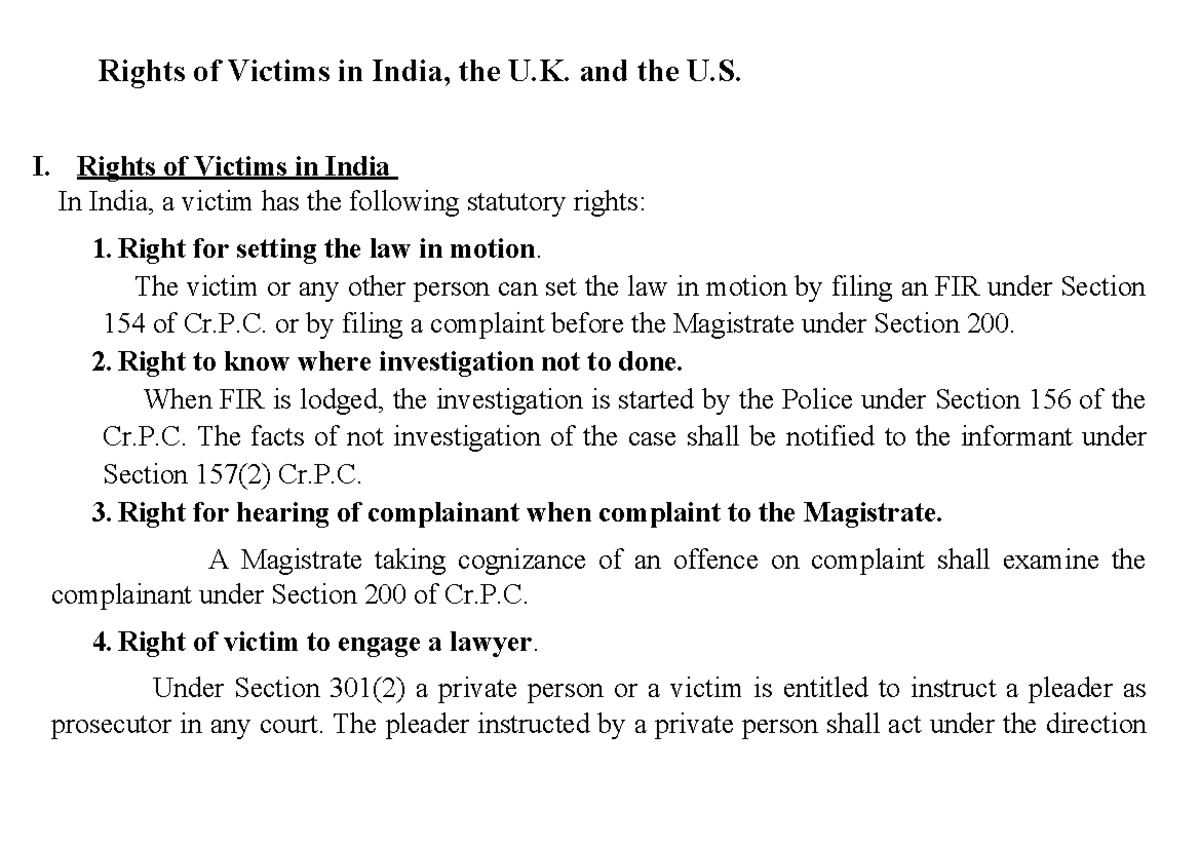Rights of Victims in India. vic - Rights of Victims in India, the U ...