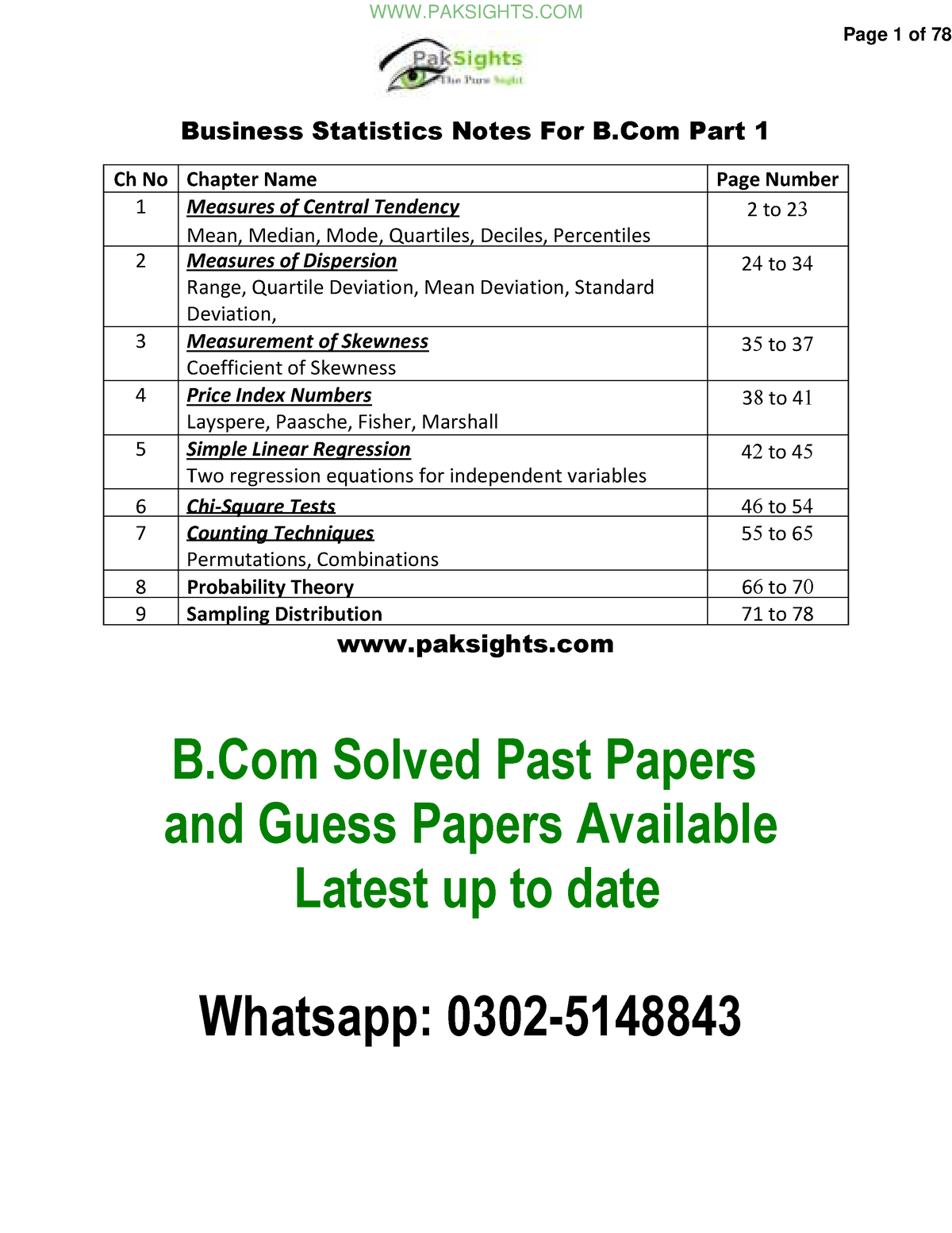 Business Statistics Notes B - Business Statistics Notes For B Part 1 ...