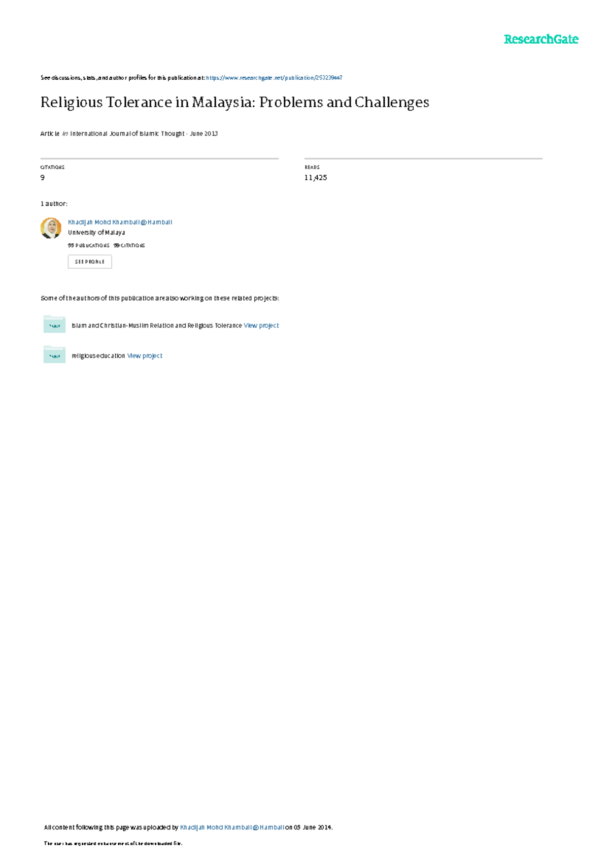 Ijitreligioustolerance Islam And Current Issues Uici 2032 Utm Studocu