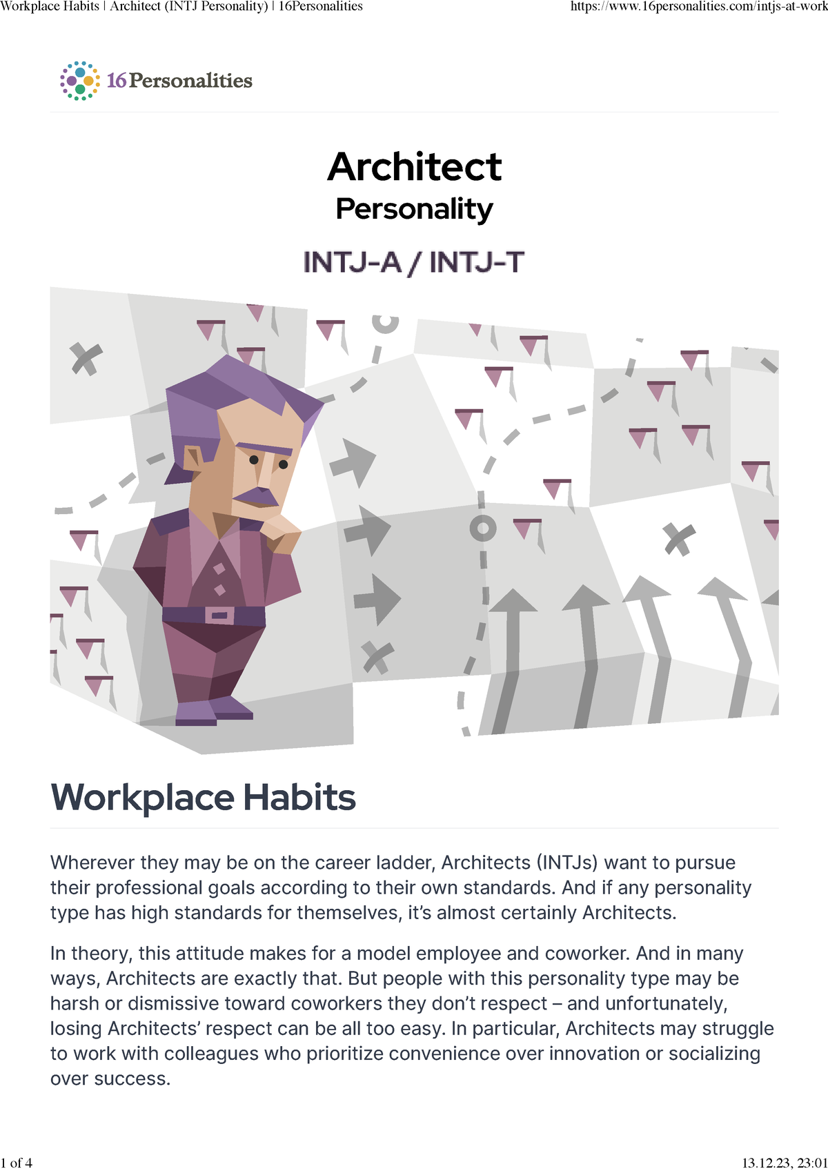 Workplace Habits, Architect (INTJ Personality)