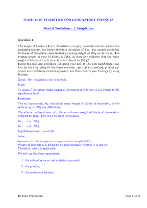 Worksheet 03 Normal Distribution Solutions - MATH 1040 - STATISTICS FOR ...