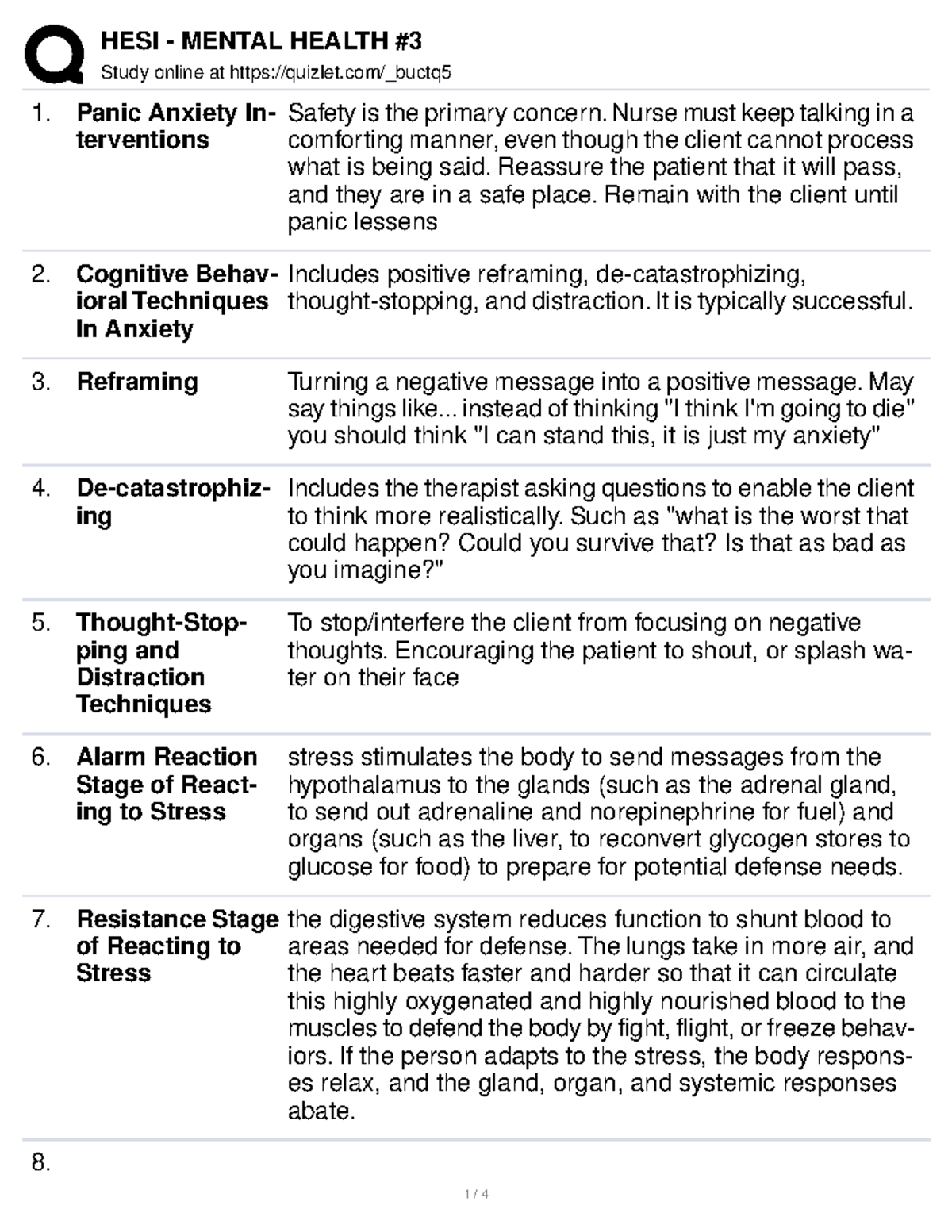 HESI Mental Health 3 Study online at quizlet/_buctq Panic Anxiety