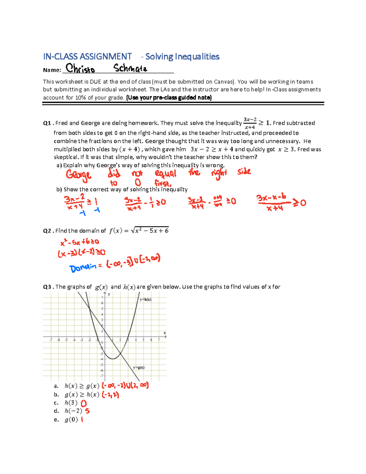 Week+4+in-class+worksheet - IN-CLASS ASSIGNMENT - Solving Inequalities ...