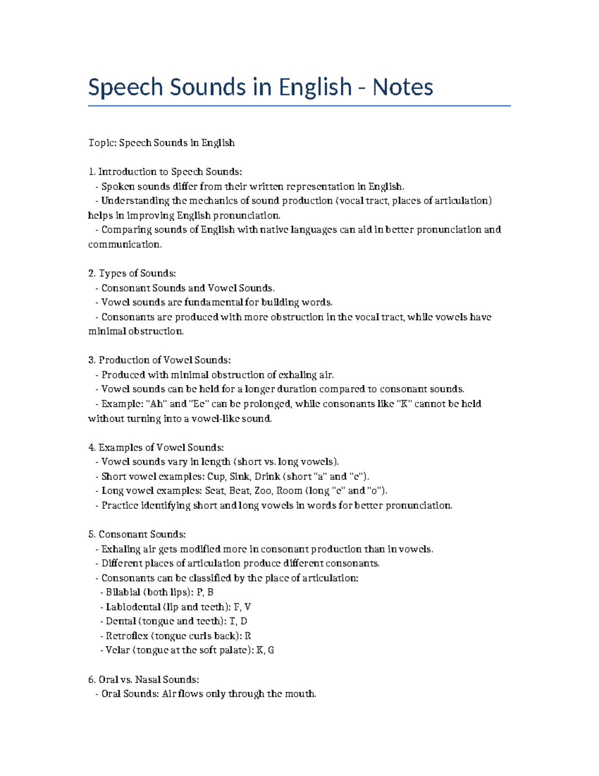 English 1 Lec 1.3 Notes Speech Sounds in English Notes - Speech Sounds ...