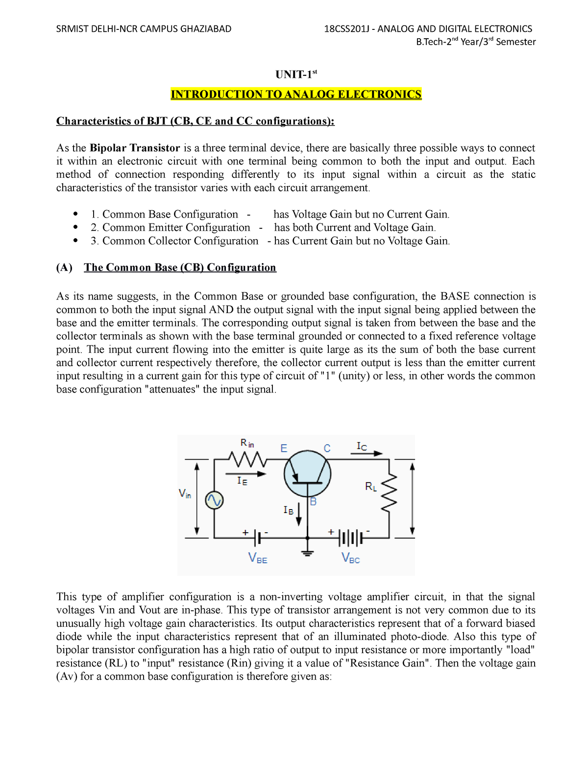 UNIT-1st - NOTES - B-2nd Year/3rd Semester UNIT-1st INTRODUCTION TO ...