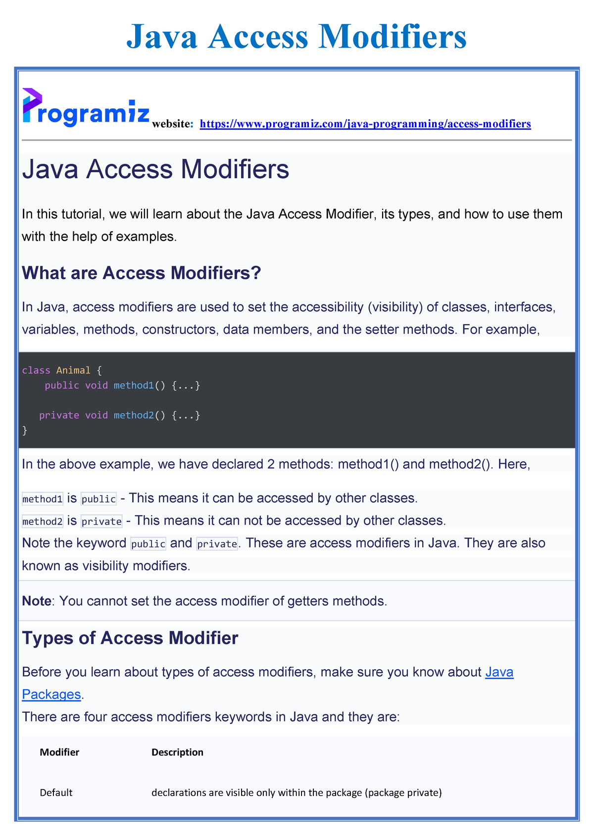 Lecture#3(OOP) (Access Modifiers) - Java Access Modifiers Website ...