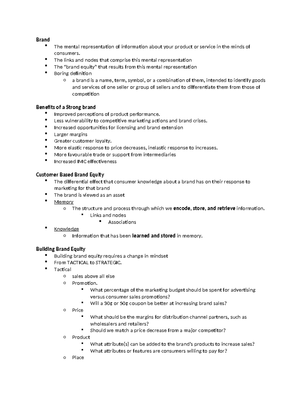 Brand Management Notes - Brand The mental representation of information ...
