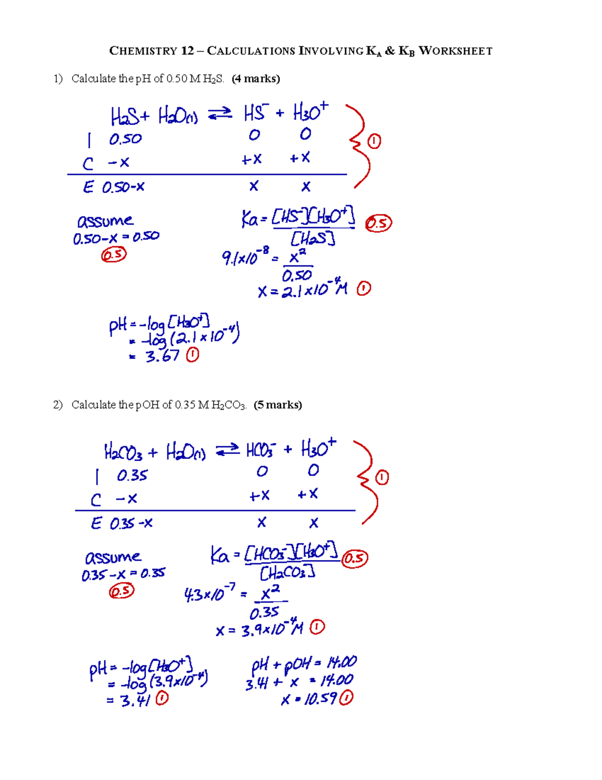 Calculations Involving Ka Kb Worksheet Solutions 2il2lom - C HEMISTRY ...