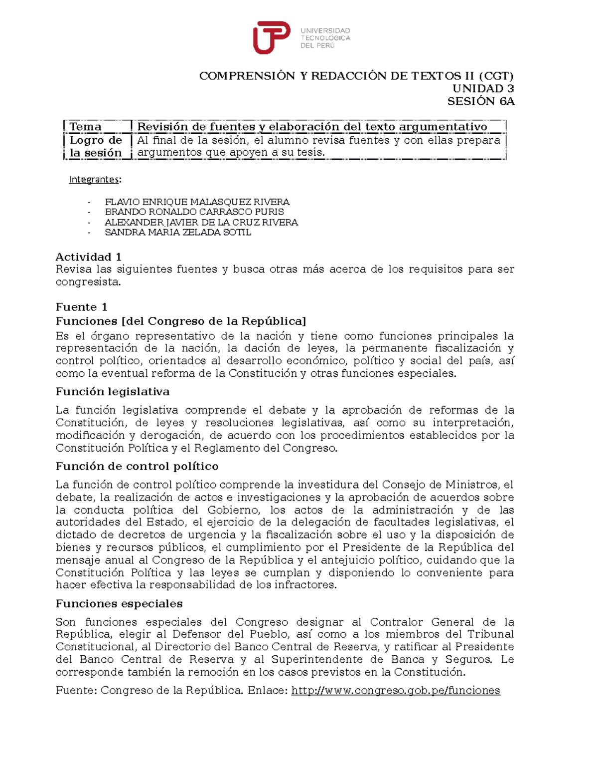 U3 S6 Texto Argumentativo (requisitos Congreso) - COMPRENSIÓN Y ...