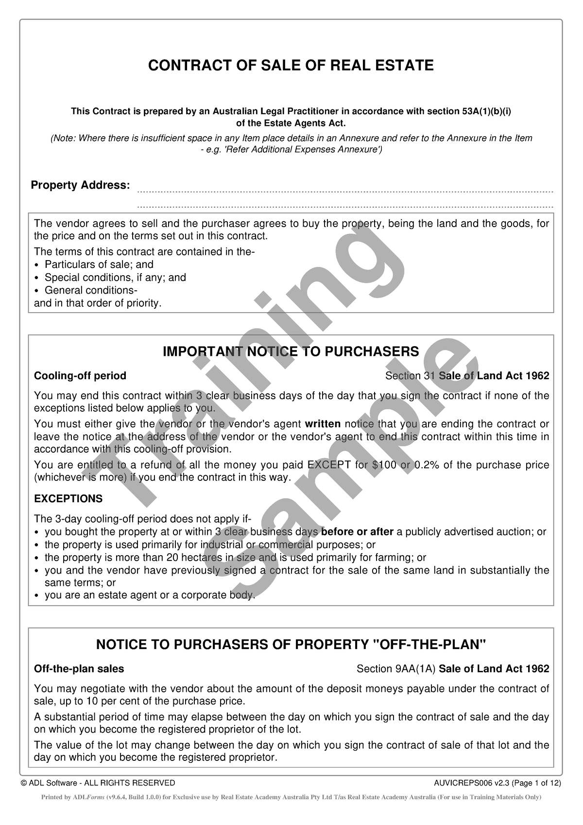 Cpprep 4105 - Contract Of Sale Of Real Estate V2.3 - CONTRACT OF SALE ...