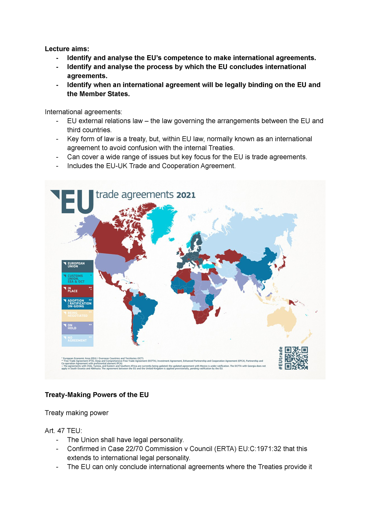 Lecture 4 - Inernational Agreements And EU Law - Lecture Aims ...