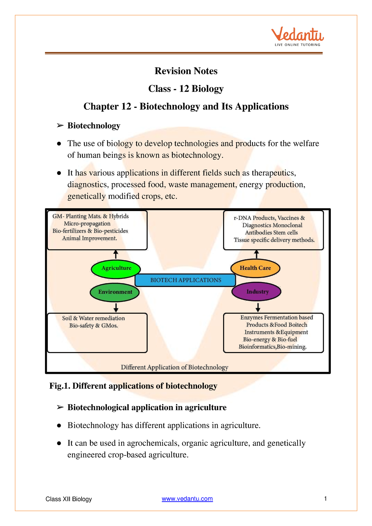 Biotechnology And Its Application Class 12 Notes Biology Chapter 12 ...