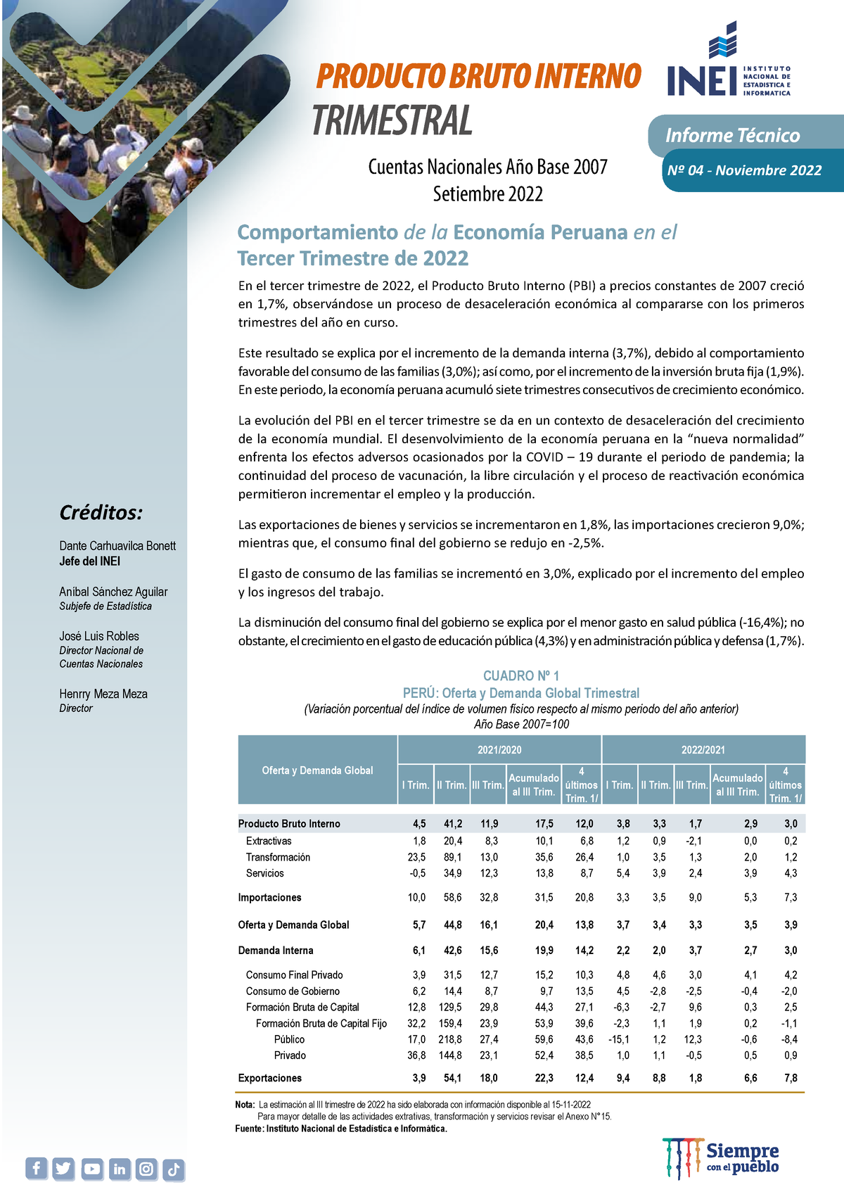 Informe Técnico - PBI - III Trim 2022 - En El Tercer Trimestre De 2022 ...