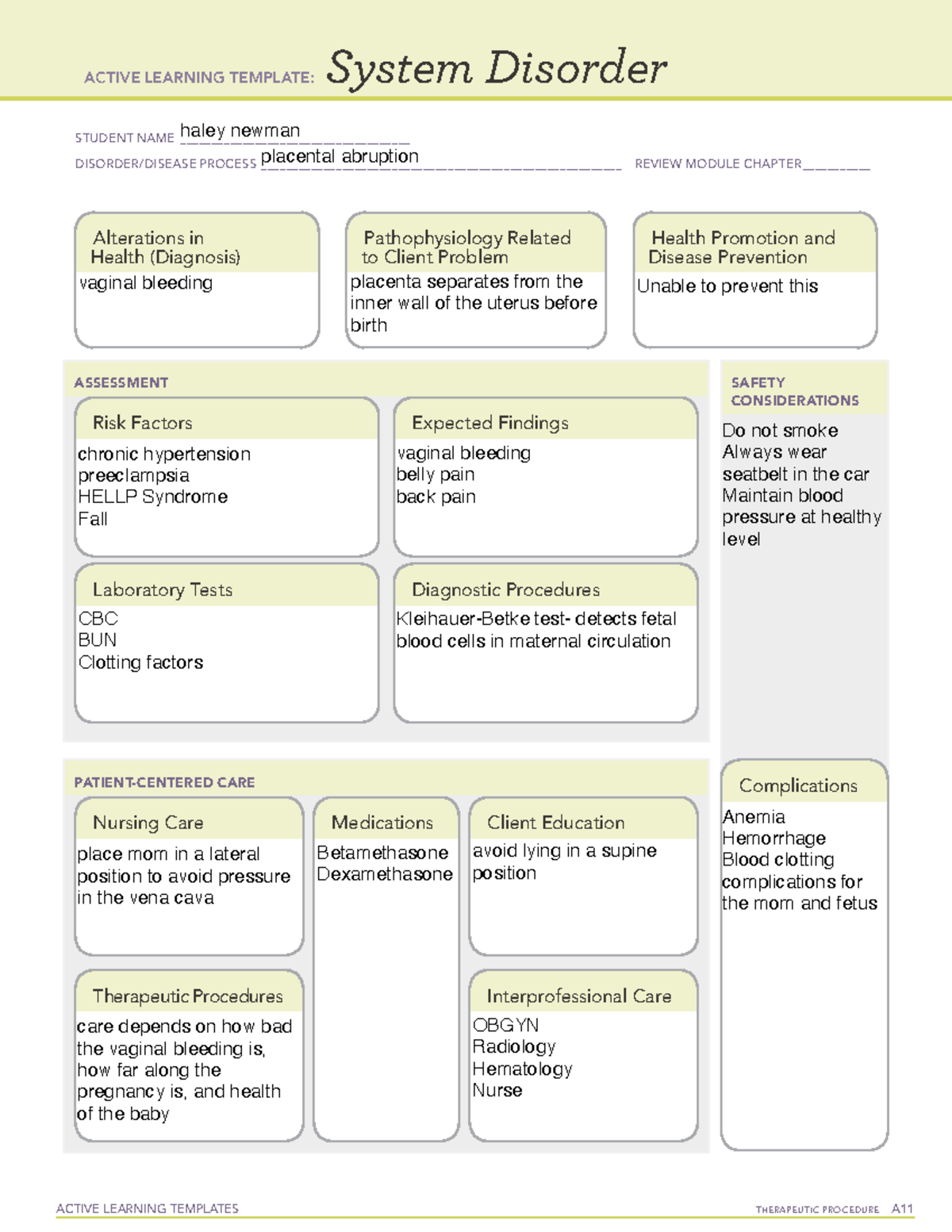 Placental Abruption Template ACTIVE LEARNING TEMPLATES THERAPEUTIC