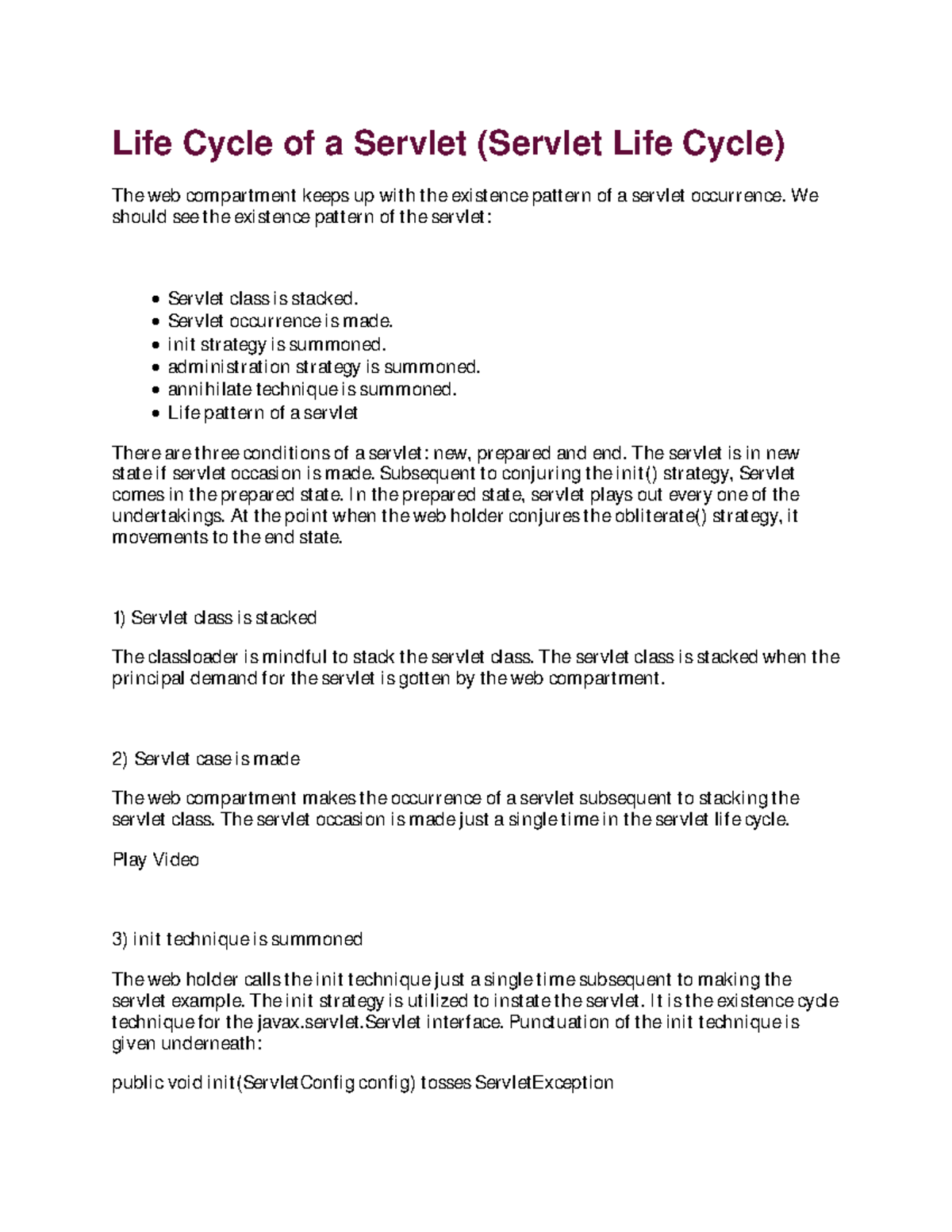 Life Cycle of a Servlet in advanced JAVA - Life Cycle of a Servlet ...