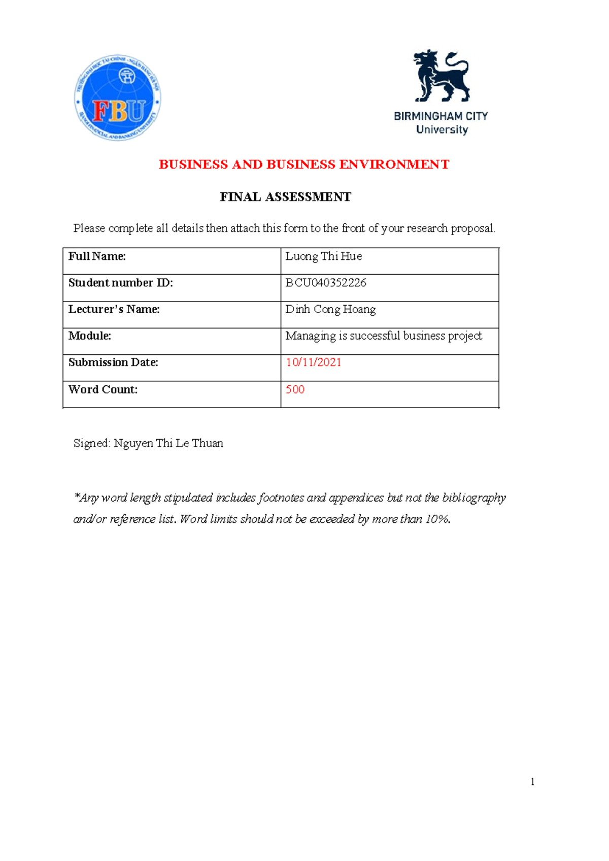 Final Assignment template - Cấu trúc trình bày bài luận lớn - BUSINESS ...
