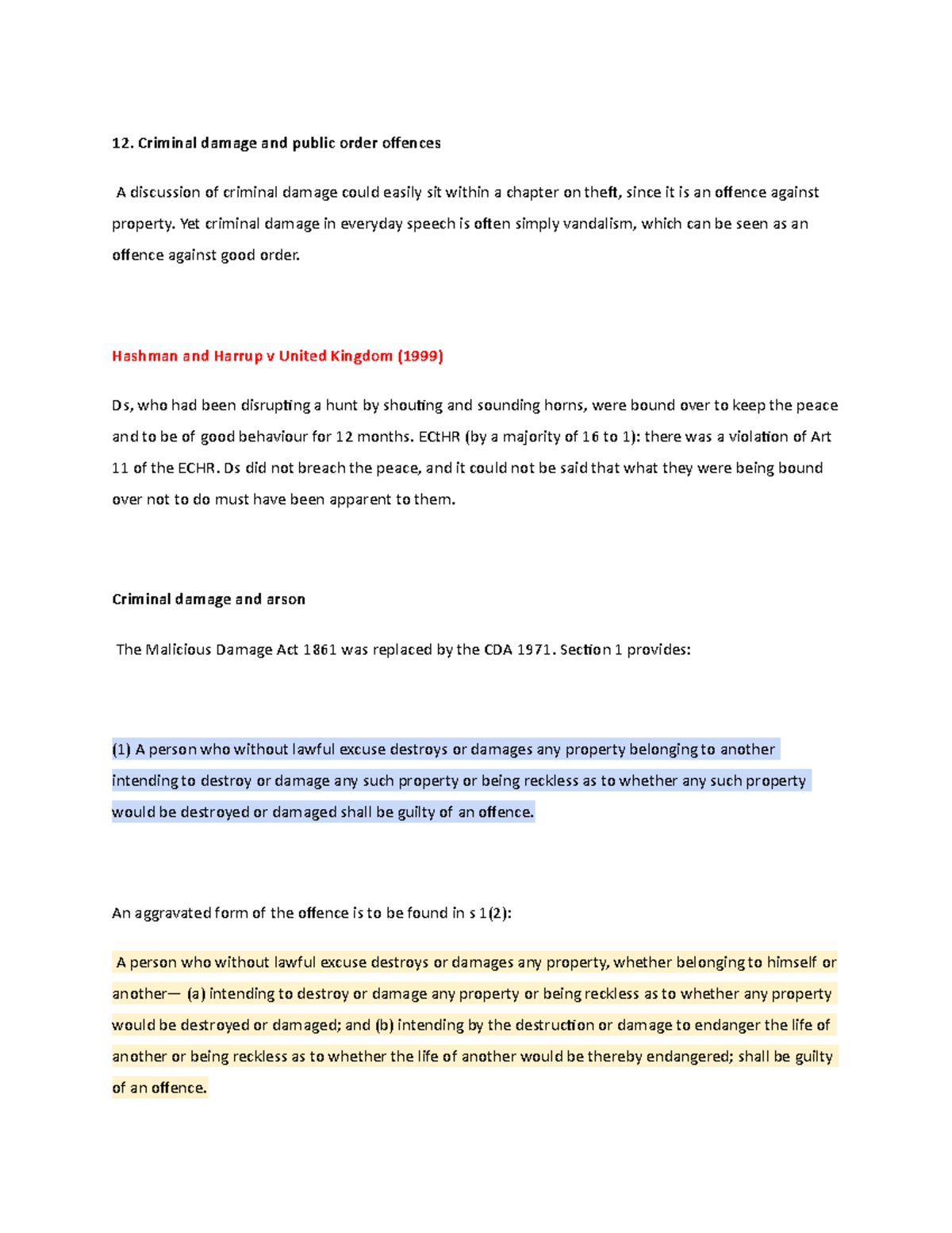 12. Criminal damage and public order offences - 12. Criminal damage and ...