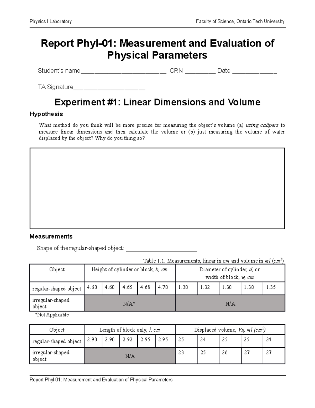 Measurements Report C - Physics - Report PhyI-01: Measurement and ...