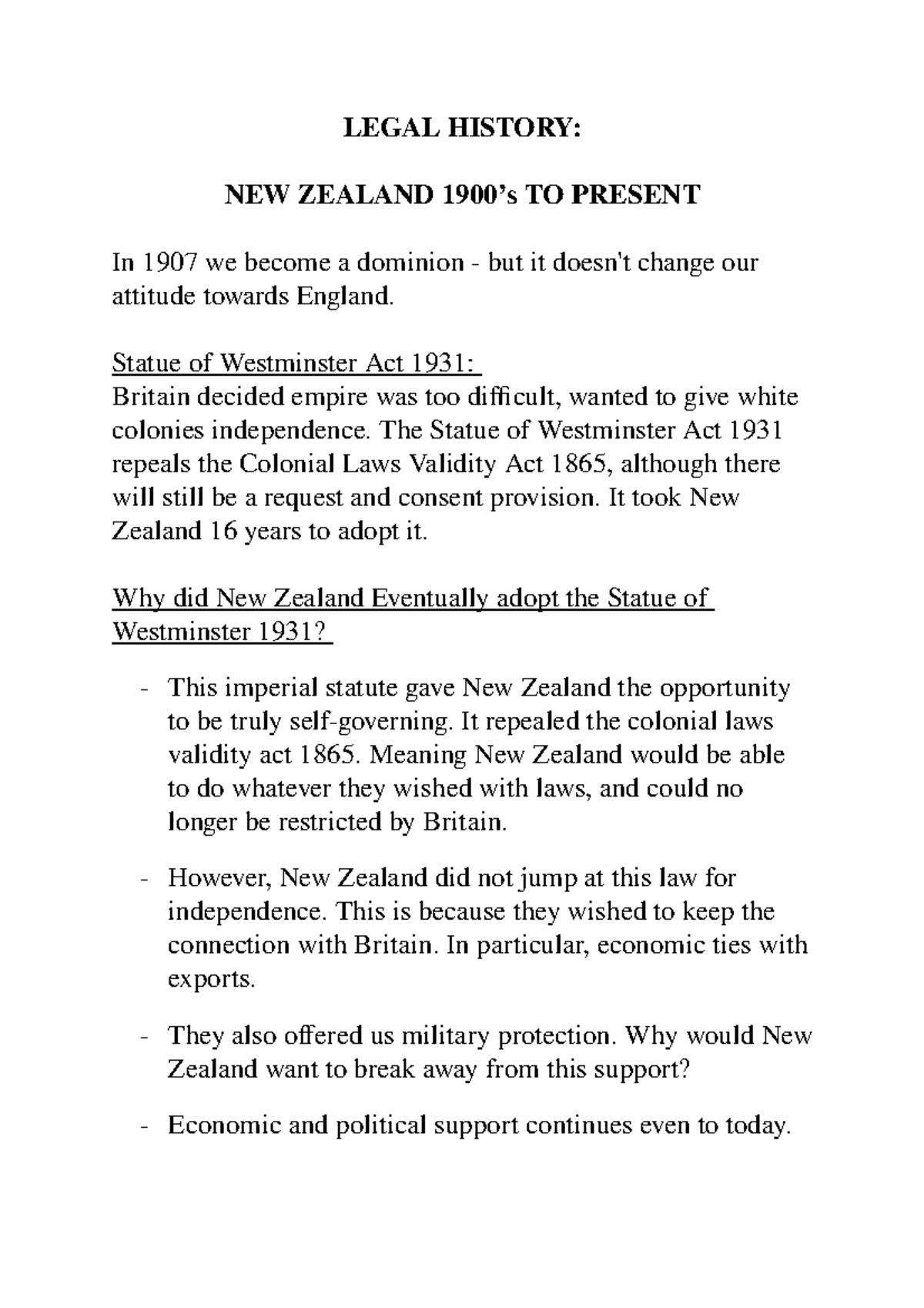 Laws121 Legal History - Laws notes - LEGAL HISTORY: NEW ZEALAND 1900’s ...