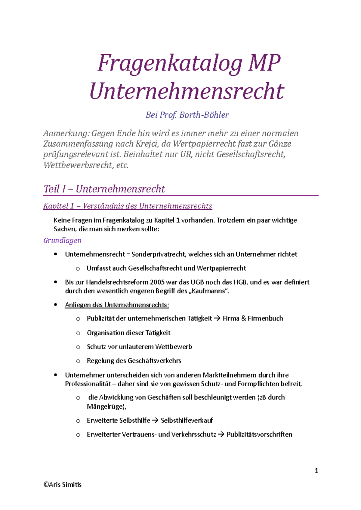 Fragenkatalog Unternehmensrecht - 2020W, Vollständig - Fragenkatalog MP ...