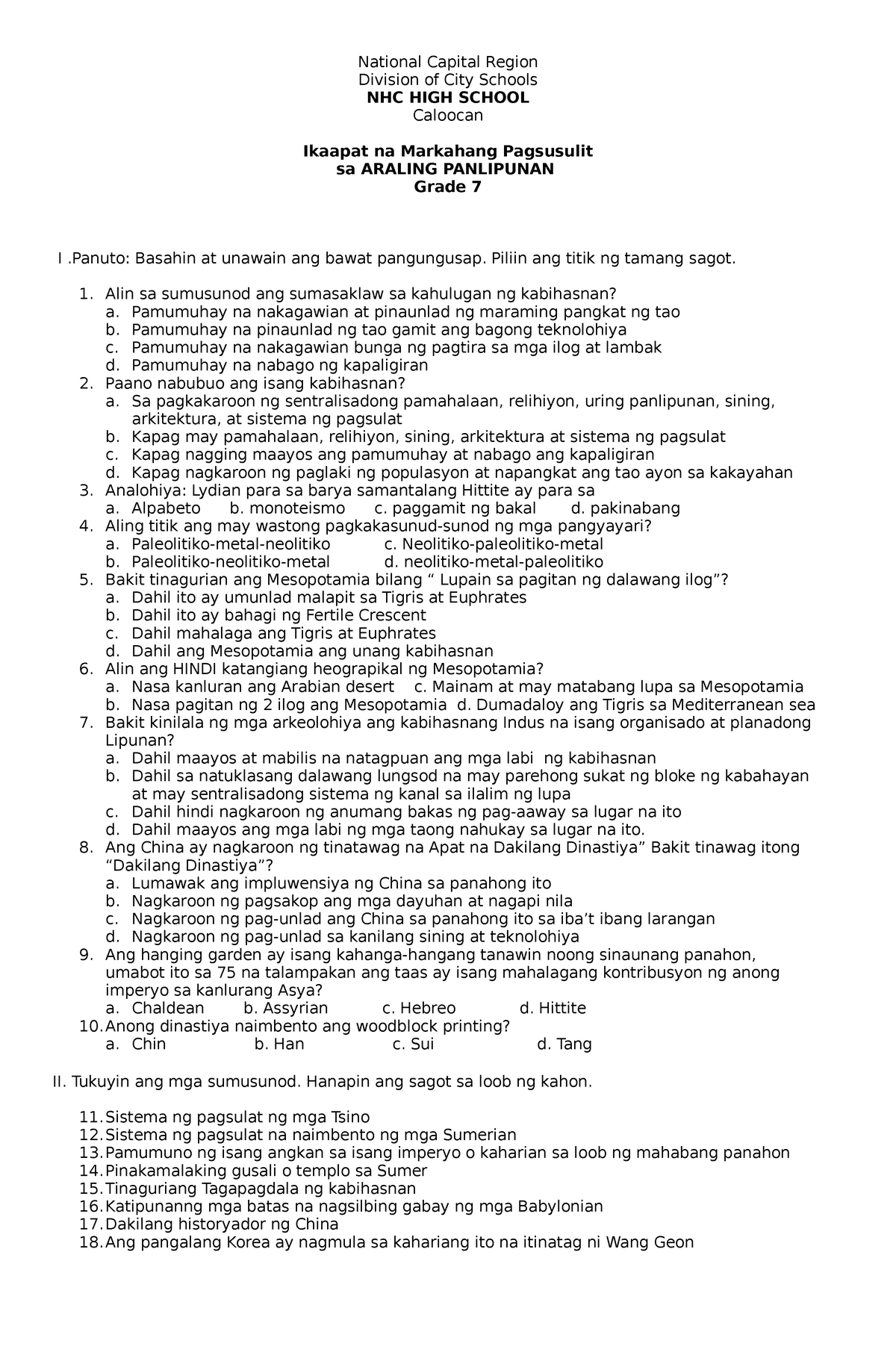 AP Test 2nd Grading - StuDocu