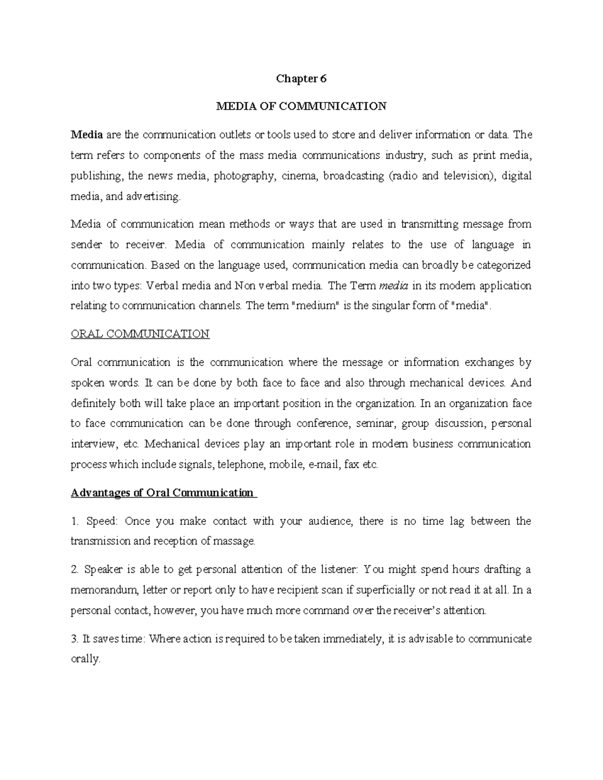 Chapter 6 note - Riff and - Chapter 6 MEDIA OF COMMUNICATION Media are ...