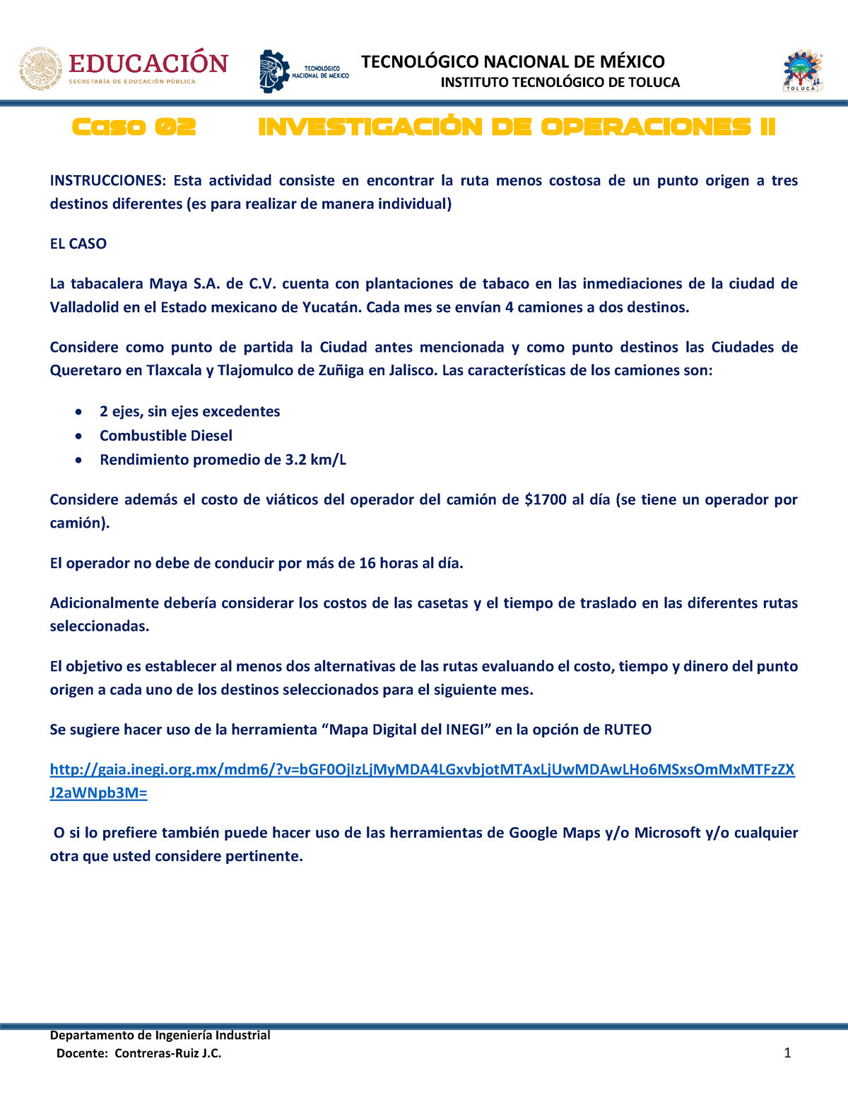 Caso 2 E - APUNTE - TECNOL”GICO NACIONAL DE M.. INSTITUTO TECNOL”GICO ...