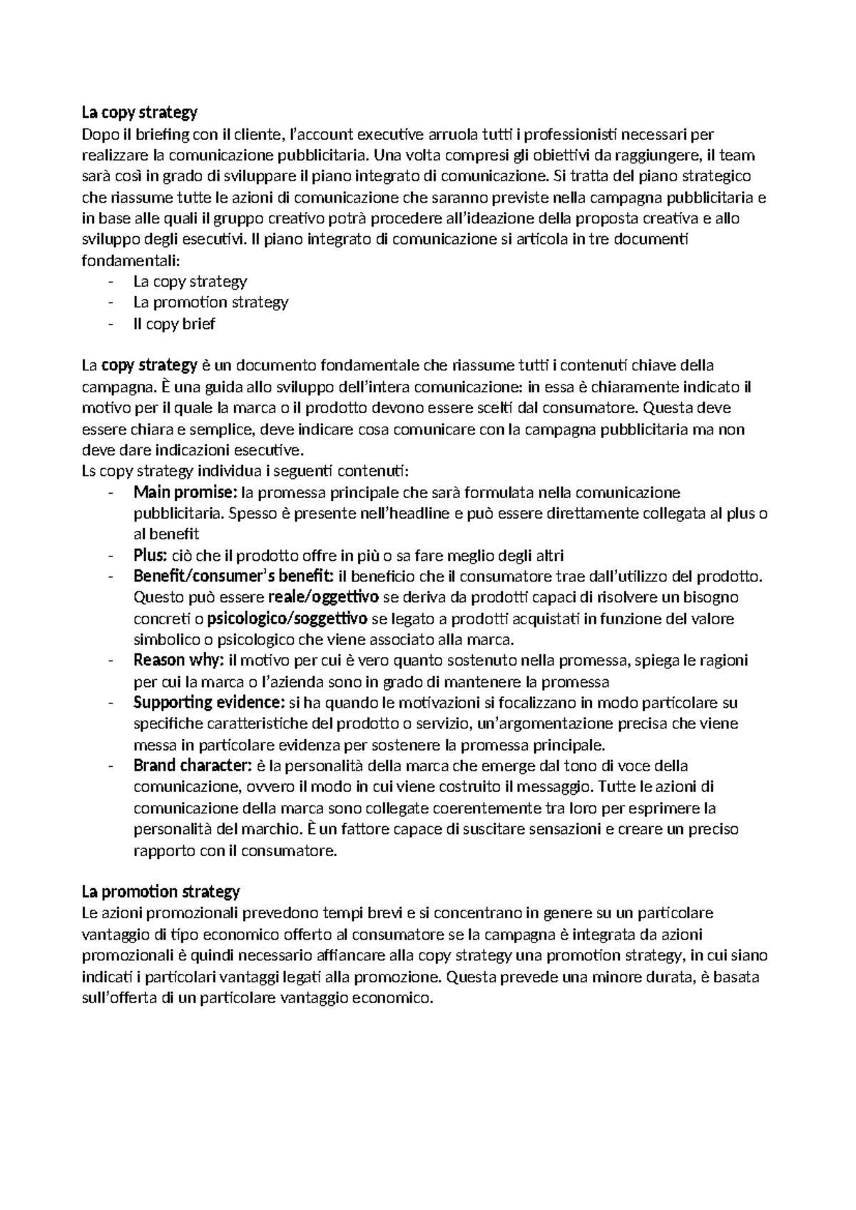 La copy strategy - La copy strategy Dopo il briefing con il cliente, l ...