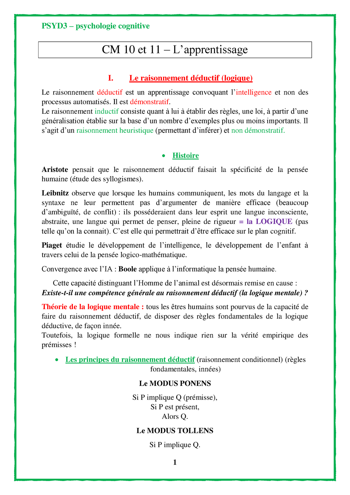 L4 - CM 10 Et 11 - Le Raisonnement.pdf - PSYD3 – Psychologie Cognitive ...