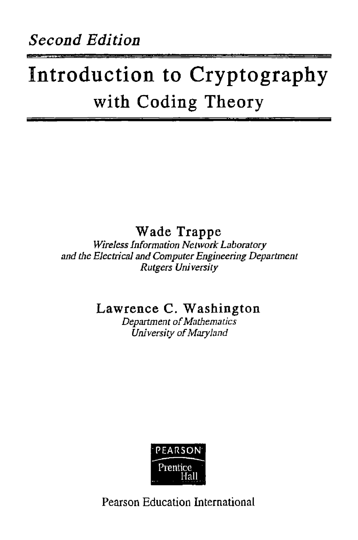 Introduction To Cryptography W Washington Lawrence C S E C O N D E D