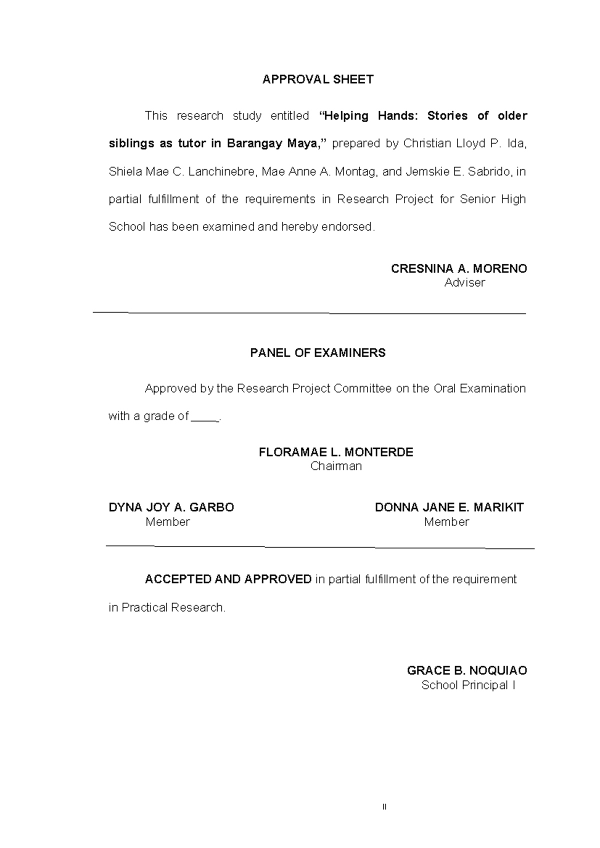2nd-part - NOTES - II APPROVAL SHEET This research study entitled ...